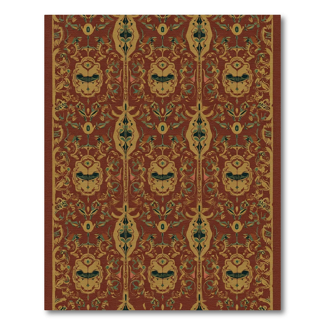 Crimson Gold Ornate Floral Scroll Rug