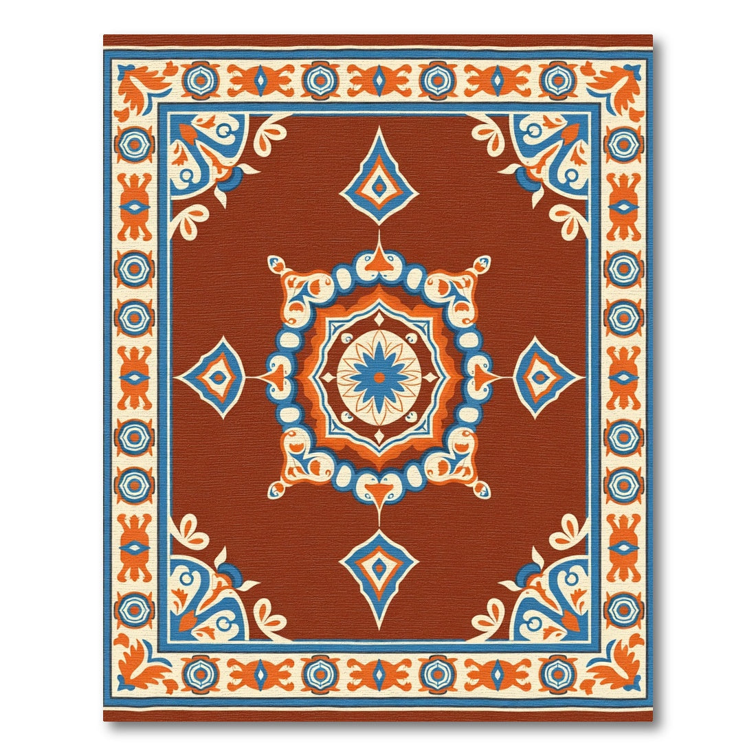 Vibrant Geometric Medallion Terracotta Rug