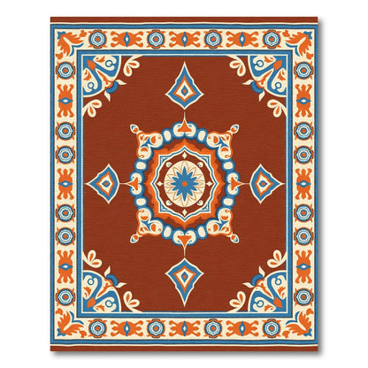 Vibrant Geometric Medallion Terracotta Rug