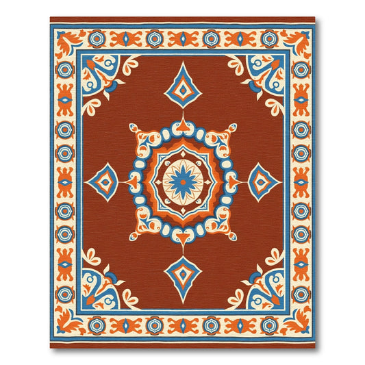 Vibrant Geometric Medallion Terracotta Rug