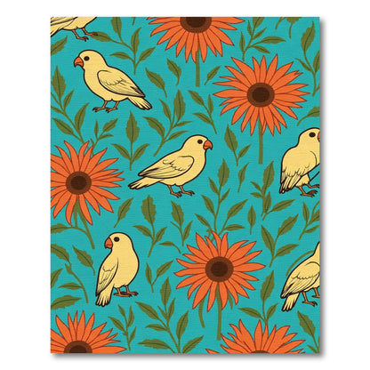Yellow Birds and Orange Flowers Rug
