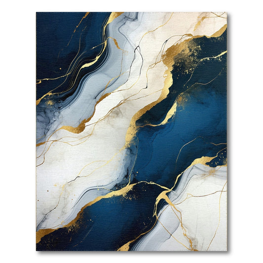 Abstract Area Blue and Teal Navy Blue Gold Marble Abstract Area Rug