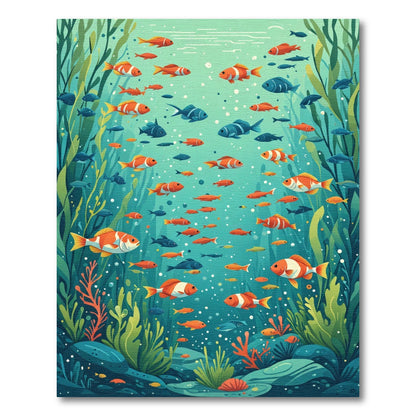 Orange White Fish School Coral Garden Rug