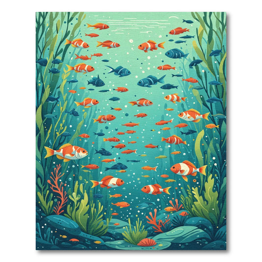 Orange White Fish School Coral Garden Rug