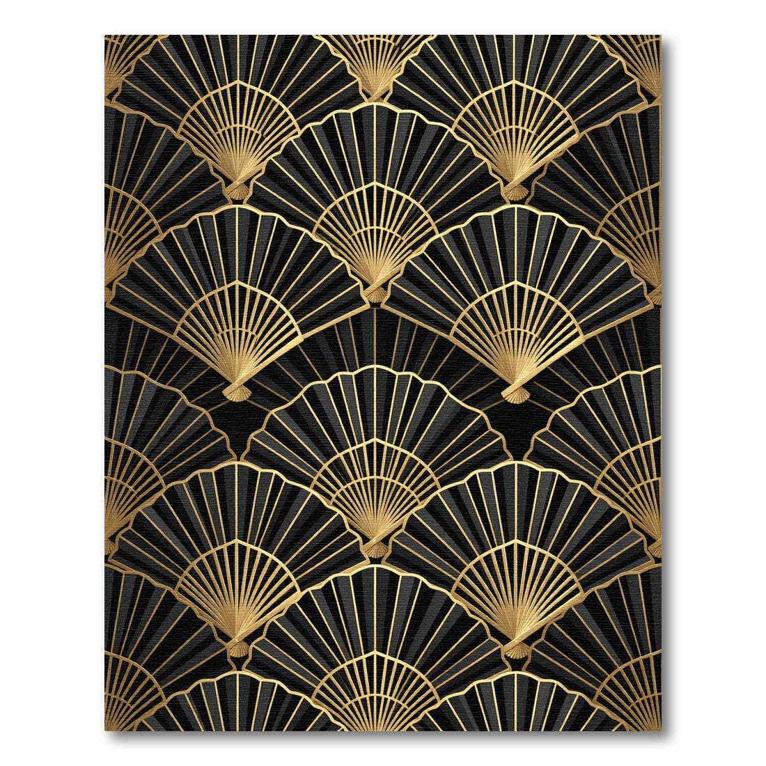 Black Gold Fan Art Deco Rug