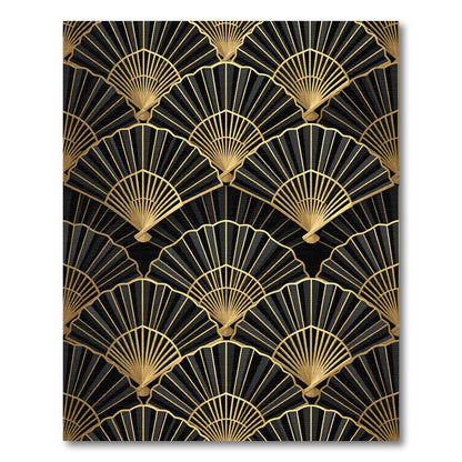 Black Gold Fan Art Deco Rug