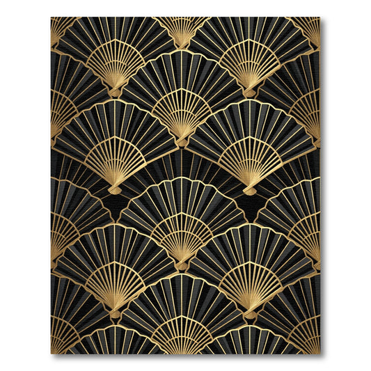 Black Gold Fan Art Deco Rug