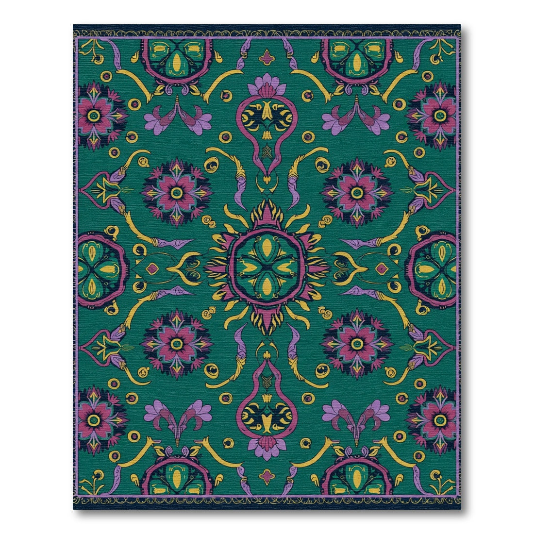 Vibrant Teal Floral Mandala Medallion Rug