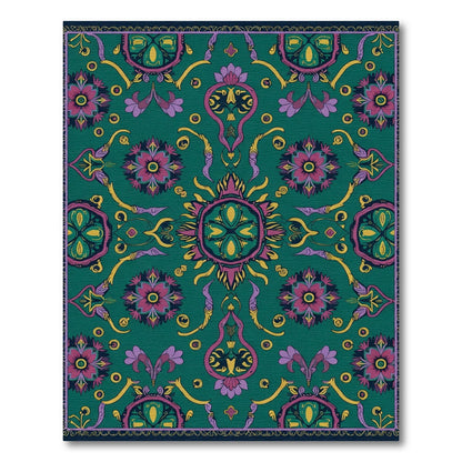 Vibrant Teal Floral Mandala Medallion Rug