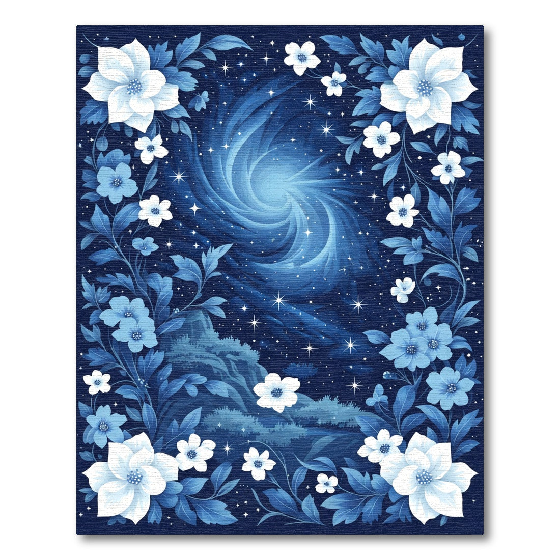 Midnight Blue Floral Swirl Galaxy Rug
