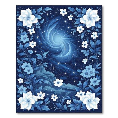 Midnight Blue Floral Swirl Galaxy Rug