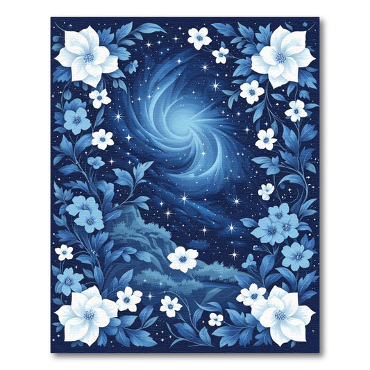 Midnight Blue Floral Swirl Galaxy Rug