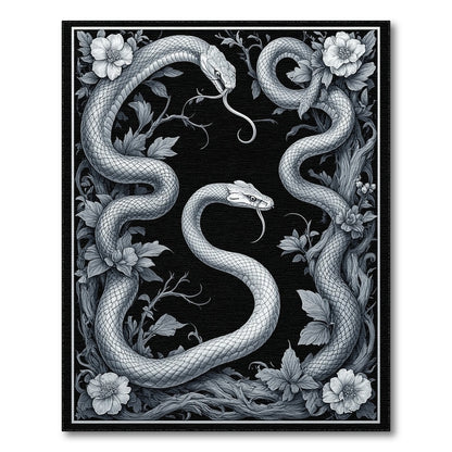 Floral Vintage Black White Serpent Floral Area Rug