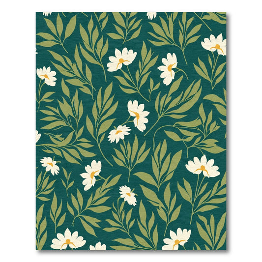 Deep Teal White Daisy Botanical Rug