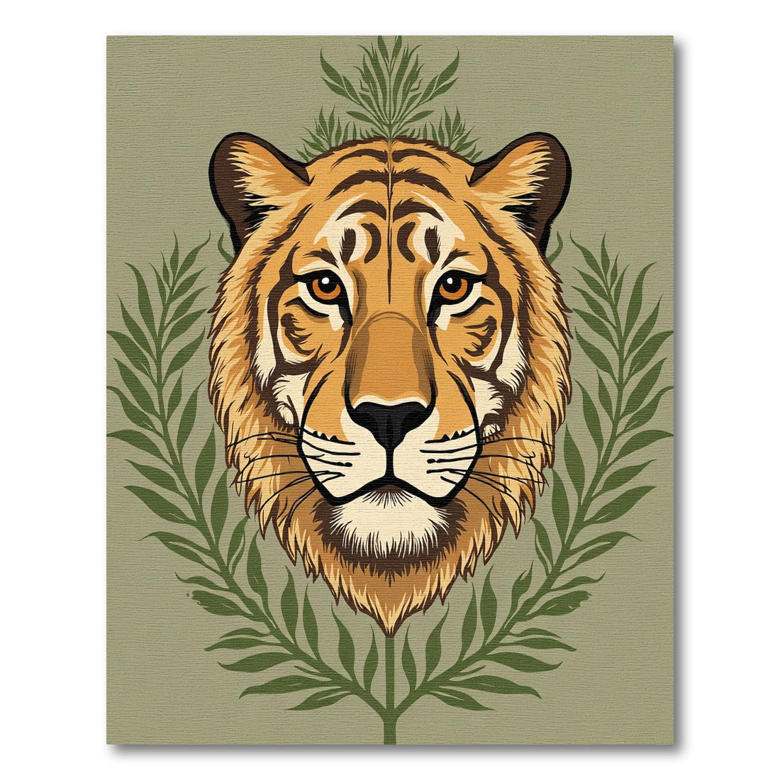 Vibrant Orange Tiger Jungle Leaves Rug