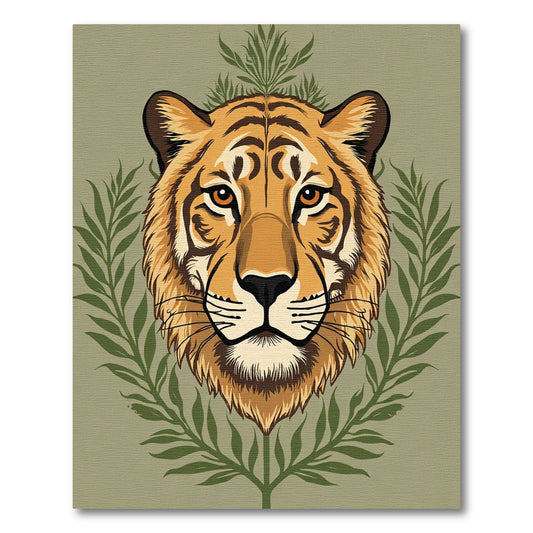 Vibrant Orange Tiger Jungle Leaves Rug
