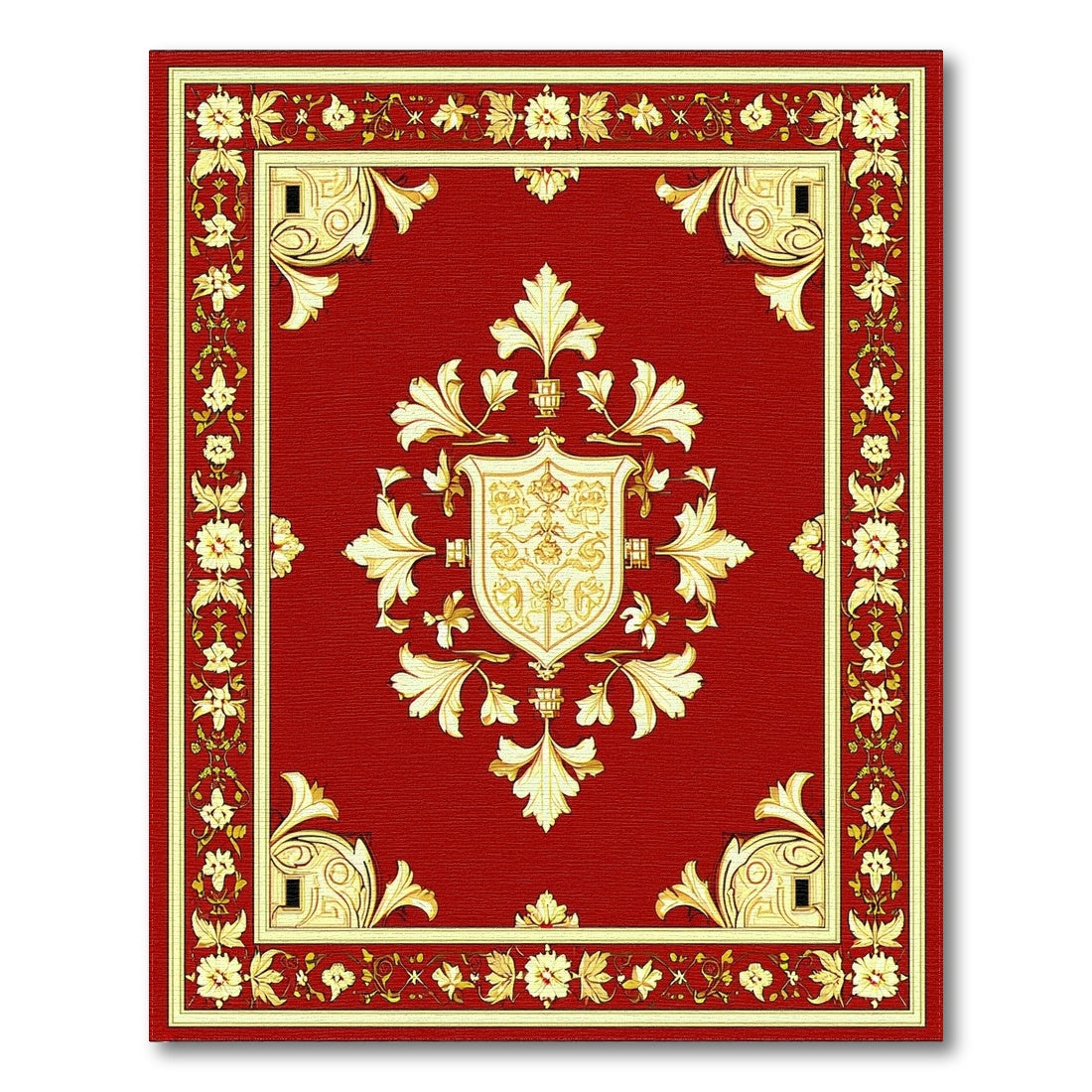 Red Gold Ornate Floral Medallion Rug