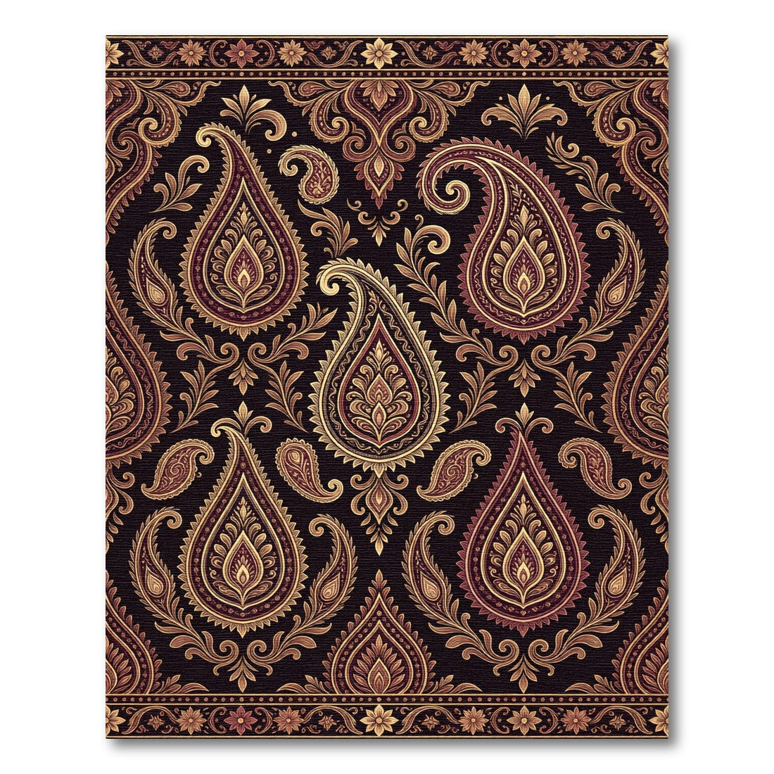 Ornate Crimson and Gold Paisley Swirls Rug