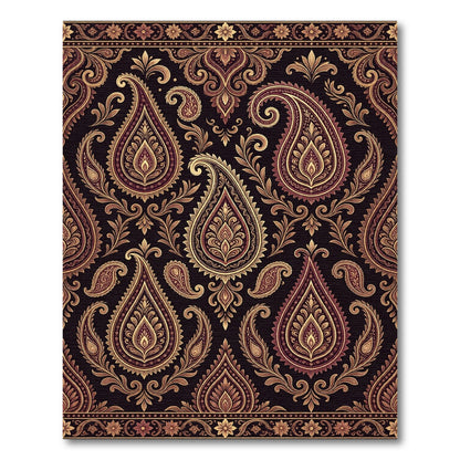 Ornate Crimson and Gold Paisley Swirls Rug