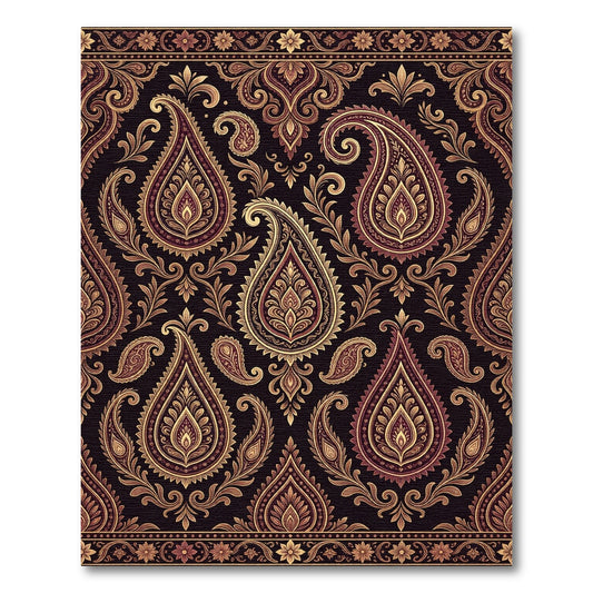 Ornate Crimson and Gold Paisley Swirls Rug