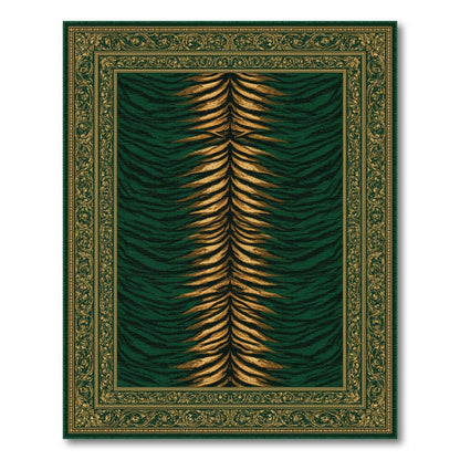 Traditional Persian Green Tiger Stripe Area Rug with Gold Border