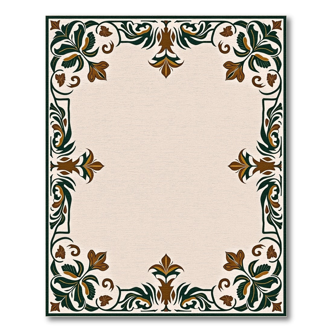 Ornate Emerald Gold Floral Border Rug