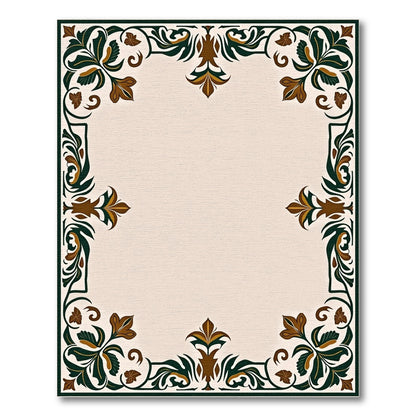 Ornate Emerald Gold Floral Border Rug