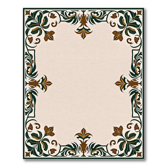 Ornate Emerald Gold Floral Border Rug