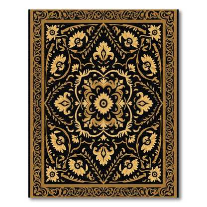 Black Gold Floral Garden Medallion Rug
