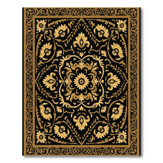 Black Gold Floral Garden Medallion Rug