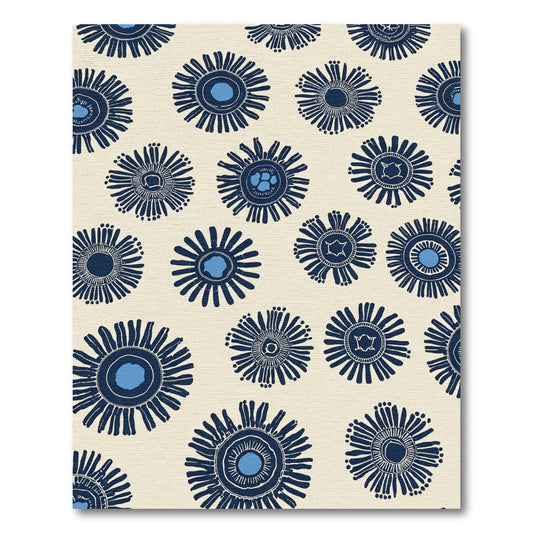 Navy Blue Sunburst Floral Cream Rug