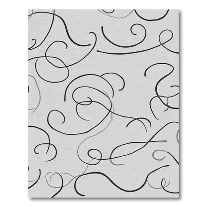 Minimalist Black Swirls on Gray Rug