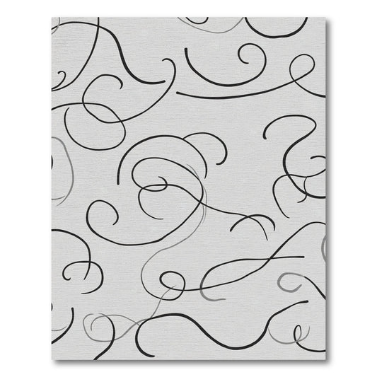 Minimalist Black Swirls on Gray Rug