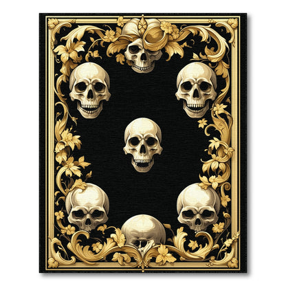 Ornate Gold Skull Floral Area Rug