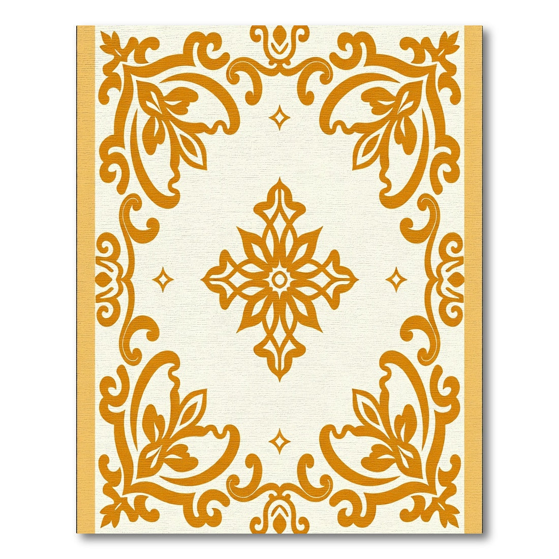 Golden Ochre Floral Scroll Medallion Rug