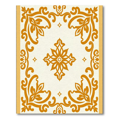 Golden Ochre Floral Scroll Medallion Rug