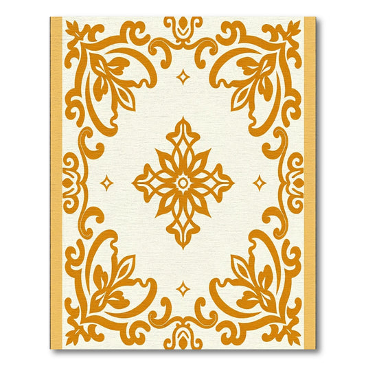 Golden Ochre Floral Scroll Medallion Rug