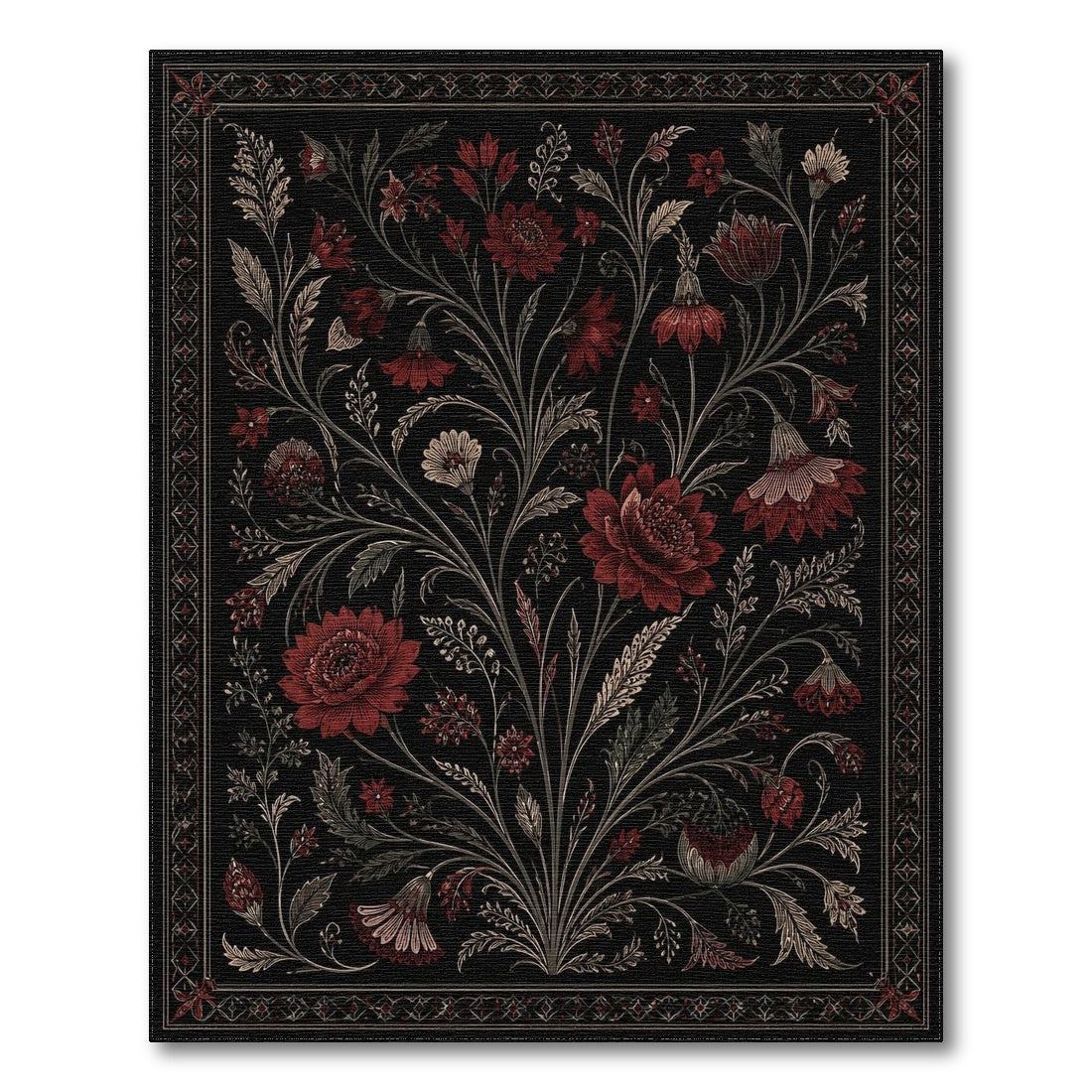 Red Floral Vintage Black Area Rug