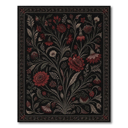 Red Floral Vintage Black Area Rug