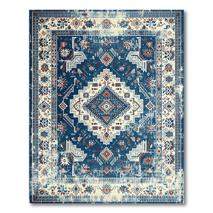 Blue and Teal Blue Distressed Tribal Area Rug