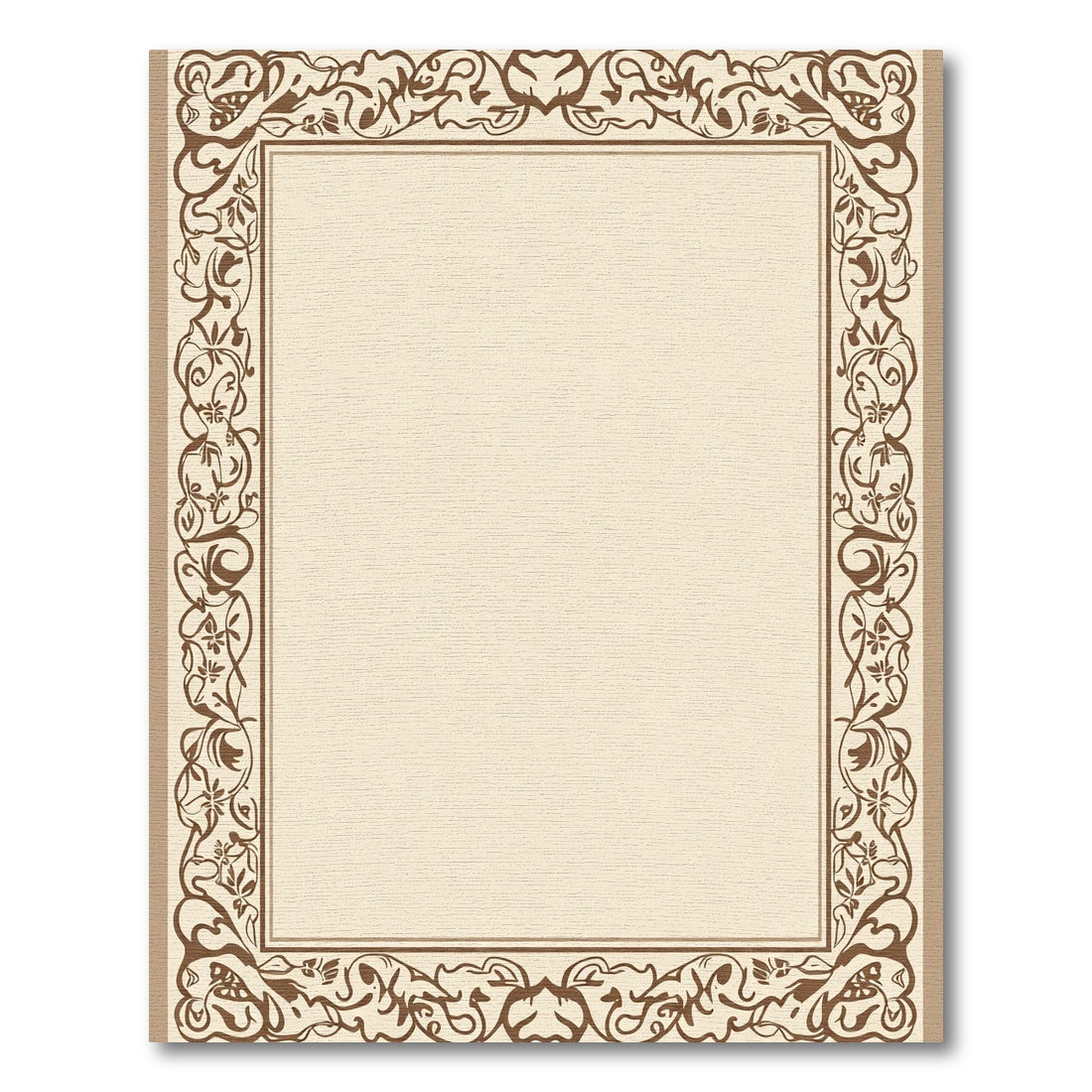 Neutral Brown Floral Scroll Border Rug