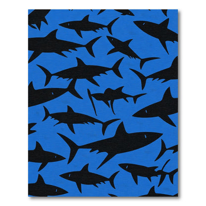Black Shark Silhouette Blue Ocean Rug