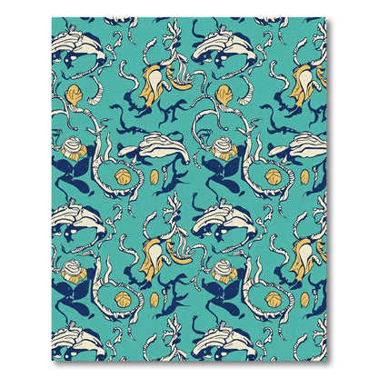 Teal Yellow Floral Branch Arrangement Rug
