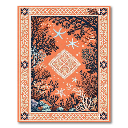 Orange Coral Starfish Coastal Area Rug