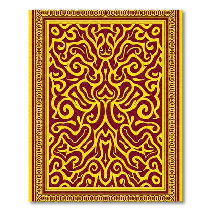 Crimson Yellow Abstract Swirl Emblem Rug