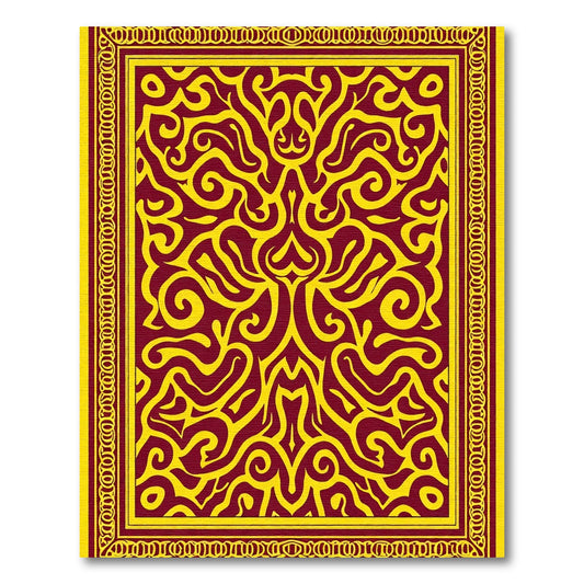 Crimson Yellow Abstract Swirl Emblem Rug