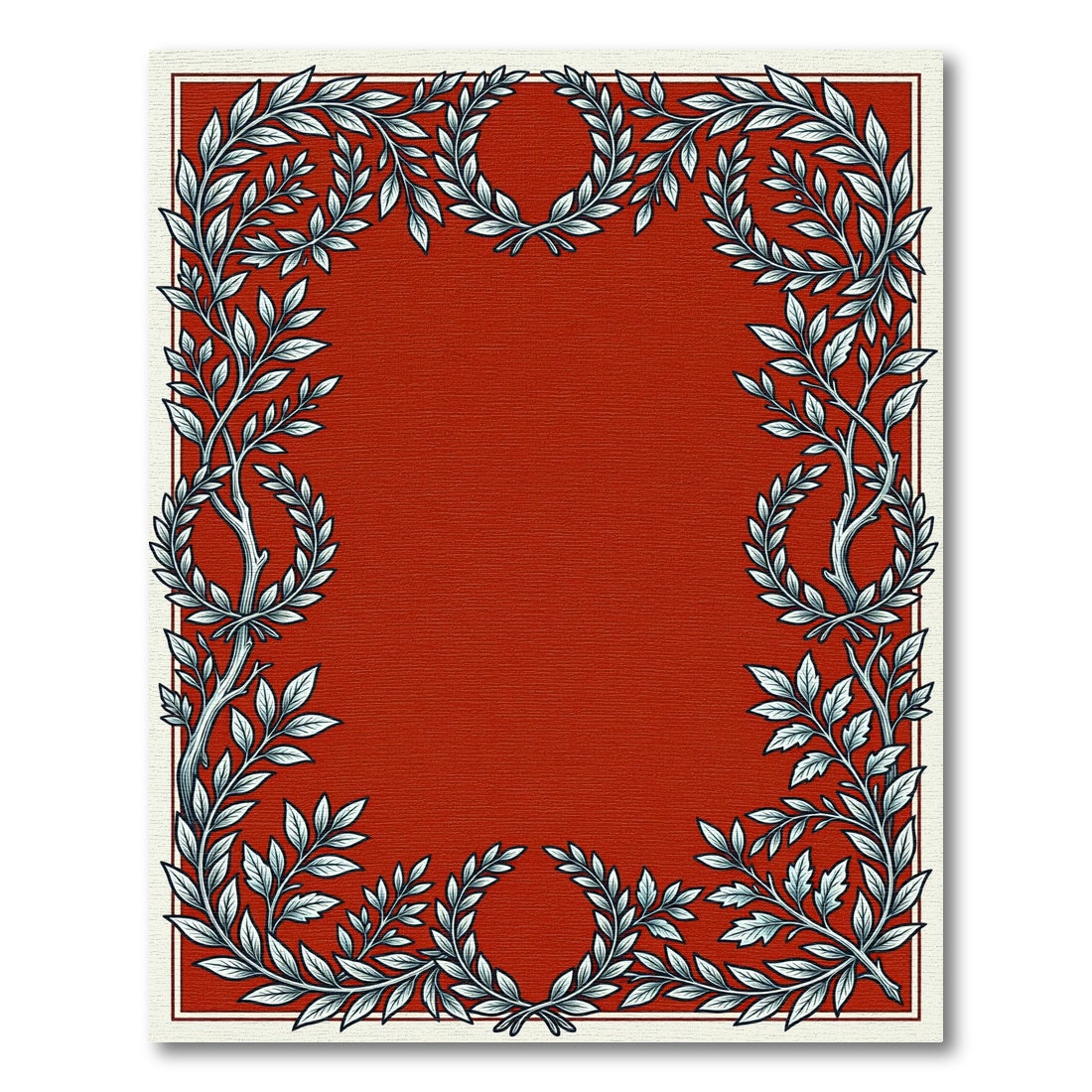 Elegant Red Laurel Wreath Border Rug