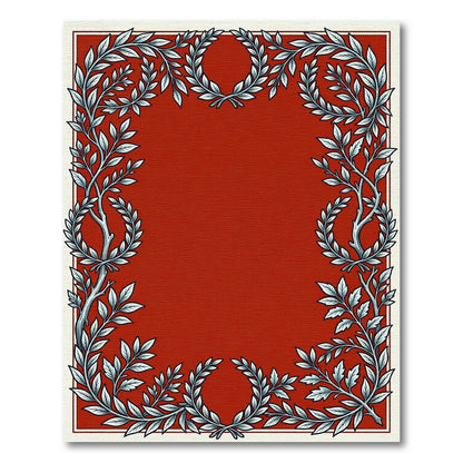 Elegant Red Laurel Wreath Border Rug