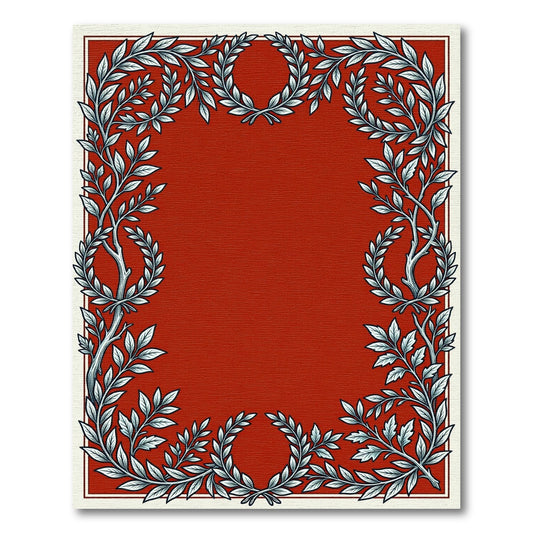 Elegant Red Laurel Wreath Border Rug