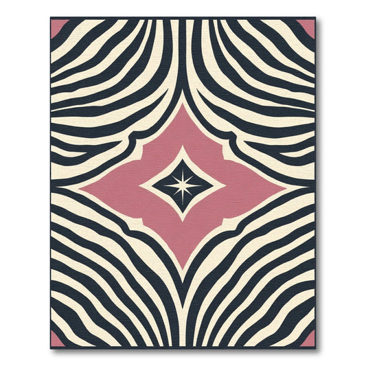 Blush Pink Cream Zebra Stripe Medallion Rug